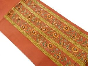 塩瀬金彩花唐草に縞模様名古屋帯